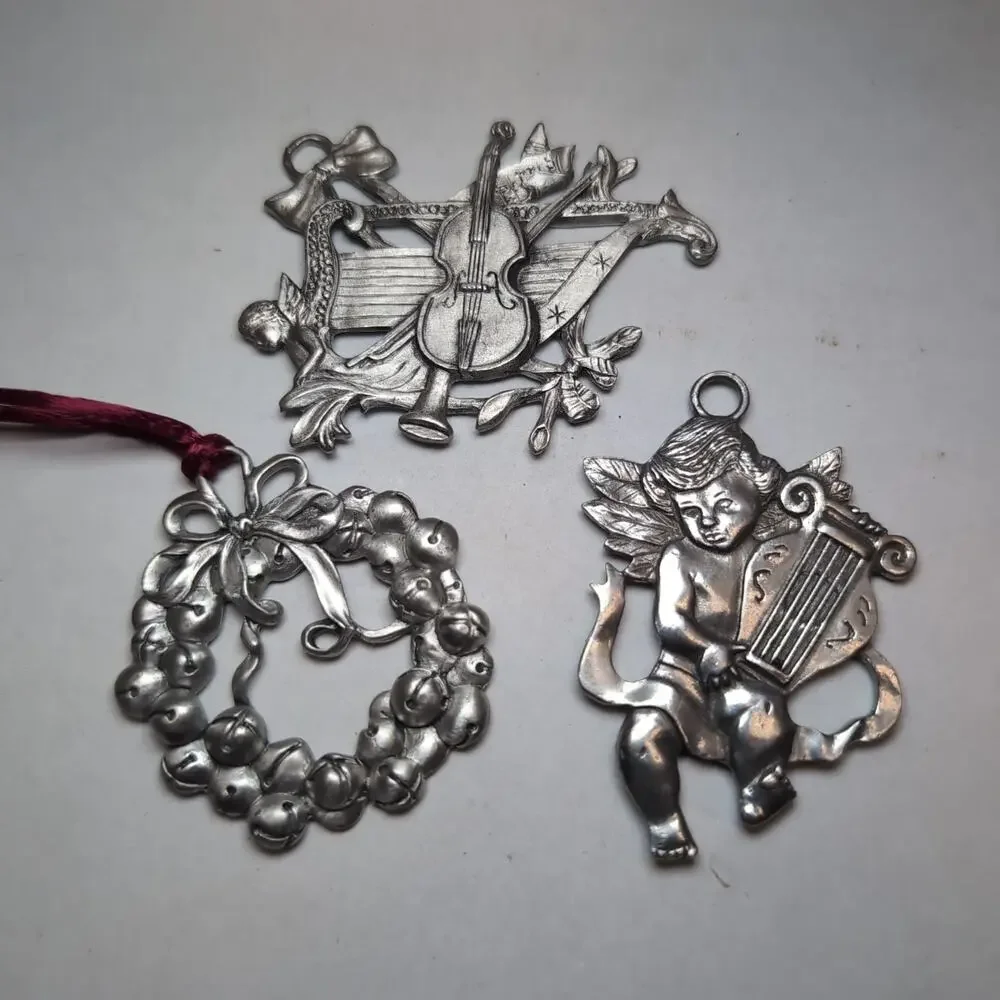 Lot‎ of 3 Seagull Pewter Ornament Canada 1988 1995 1996 Wreath Cherub Music